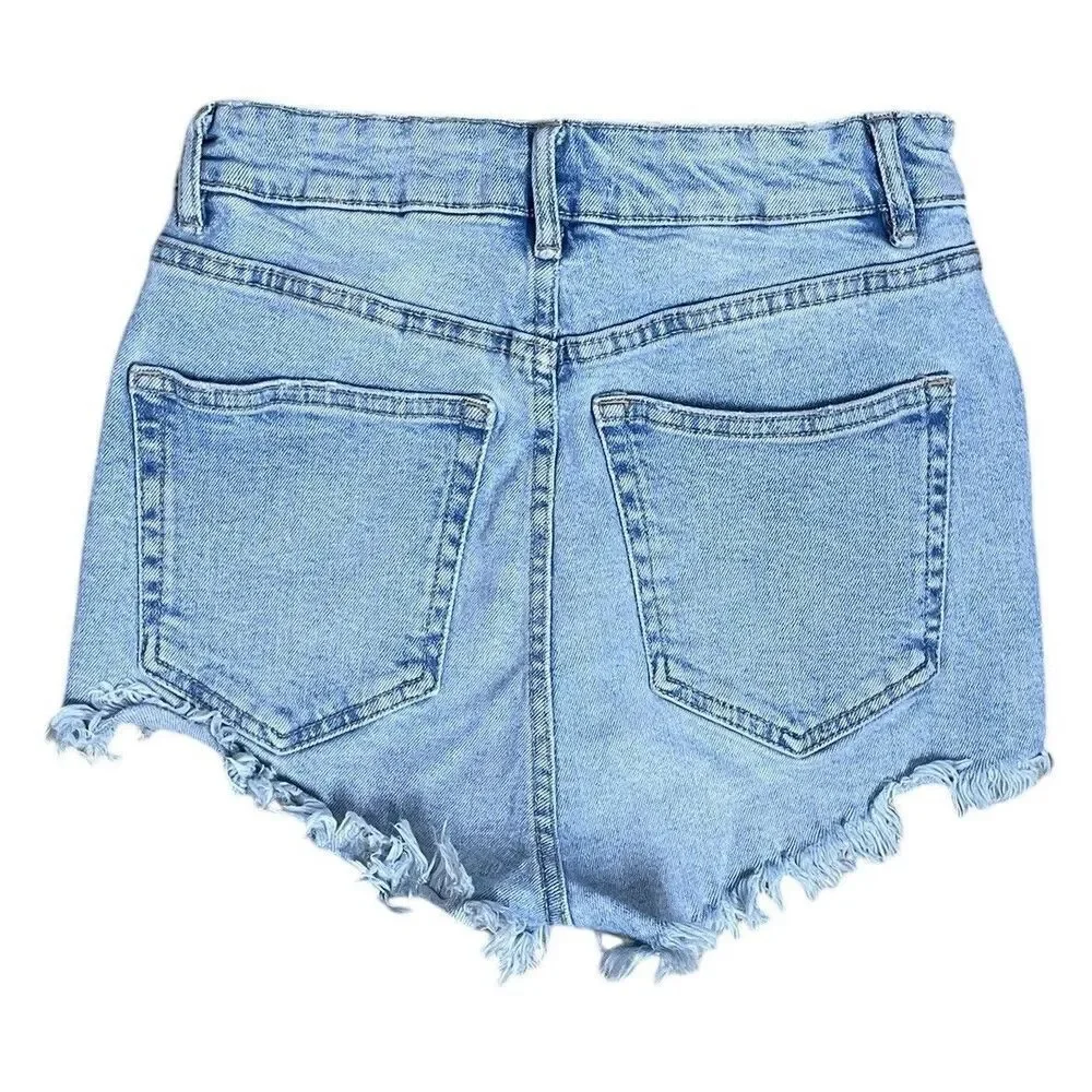 ZARA Denim Shorts Women Size 4 Light Wash Distressed High Rise Cutoff - Picture 2 of 6